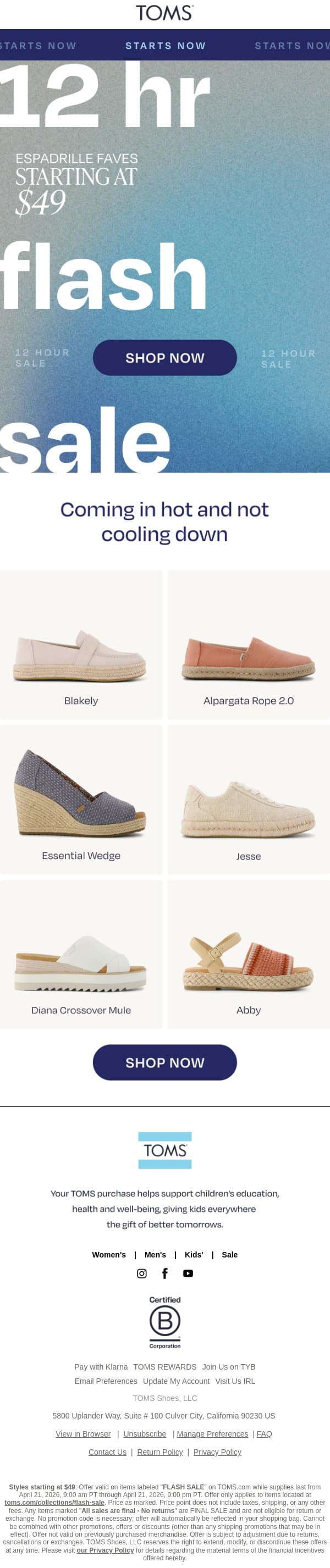 Espadrilles on Sale⚡Starting at $49 email from TOMS screenshot