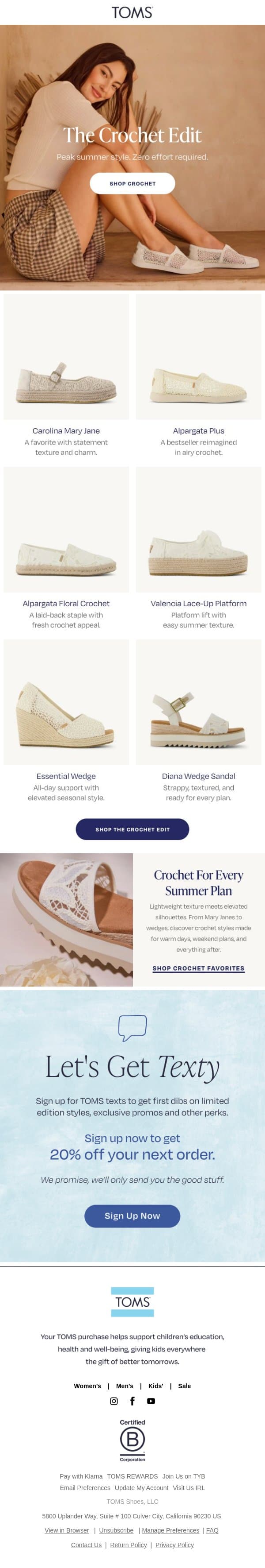 Le Crochet Edit email from TOMS screenshot