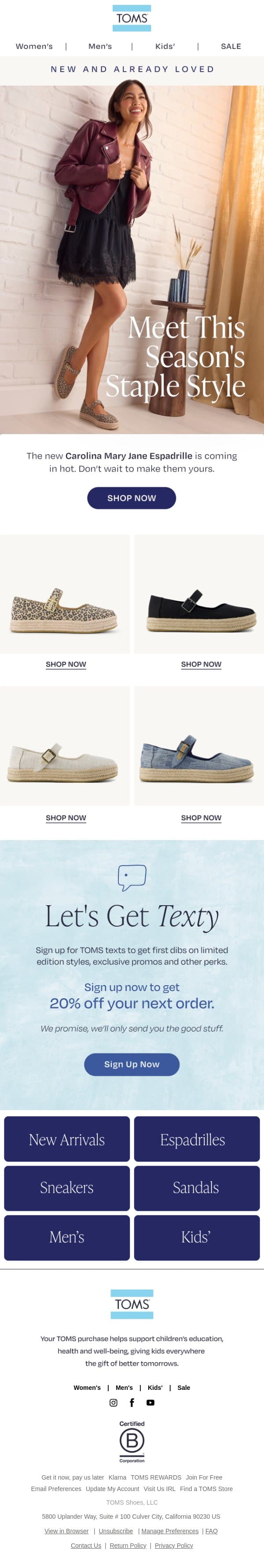 🔥 Going Fast: New Mary Jane Espadrilles email from TOMS screenshot