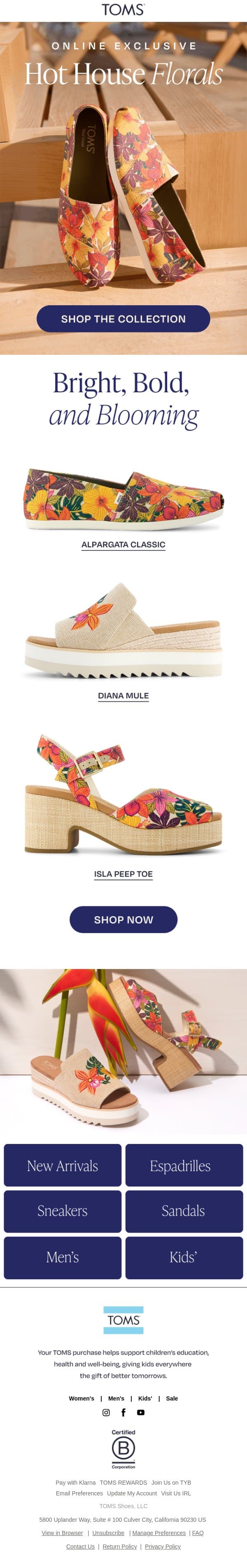 Online Exclusive: Hot House Florals email from TOMS screenshot