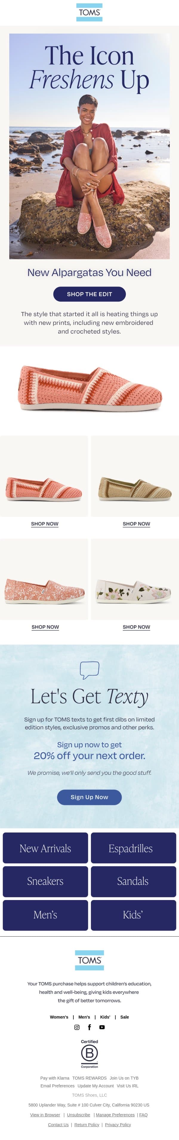 NEW Crochet Alpargatas Are Here 🔥 email from TOMS screenshot