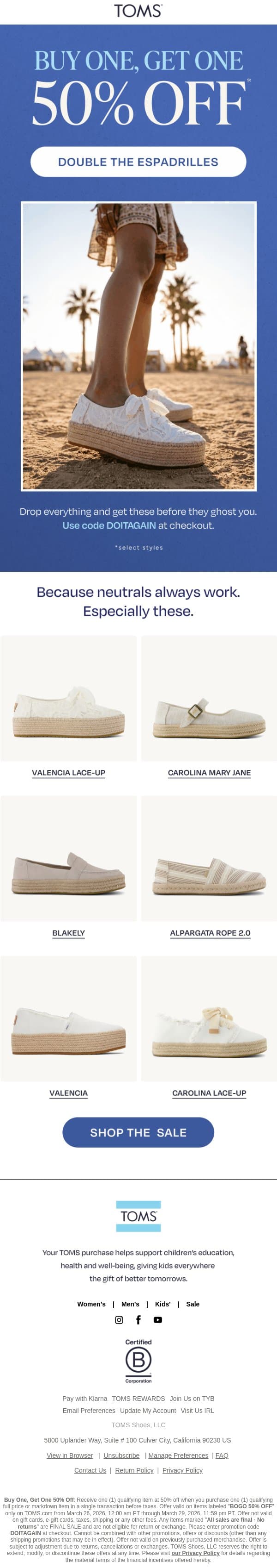 Espadrilles, But Make It BOGO 🔥 email from TOMS screenshot