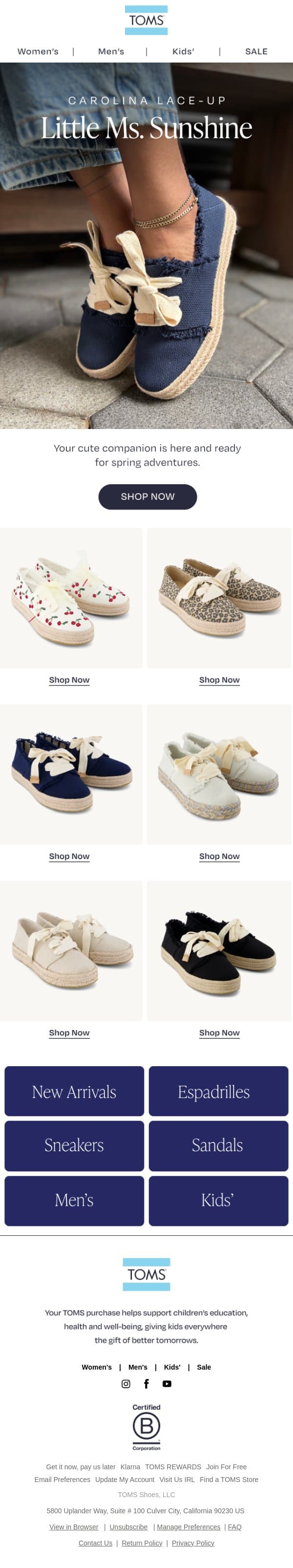 Instant Cute, Just Add You 😉 email from TOMS screenshot