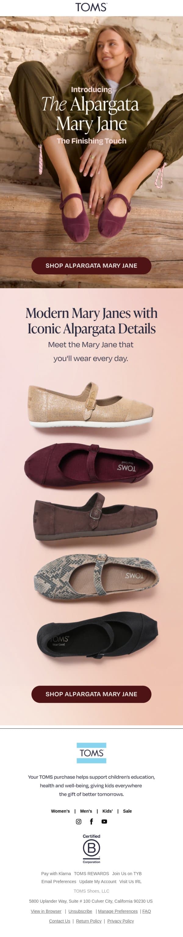 ✨Introducing: The Alpargata Mary Jane✨ email from TOMS screenshot