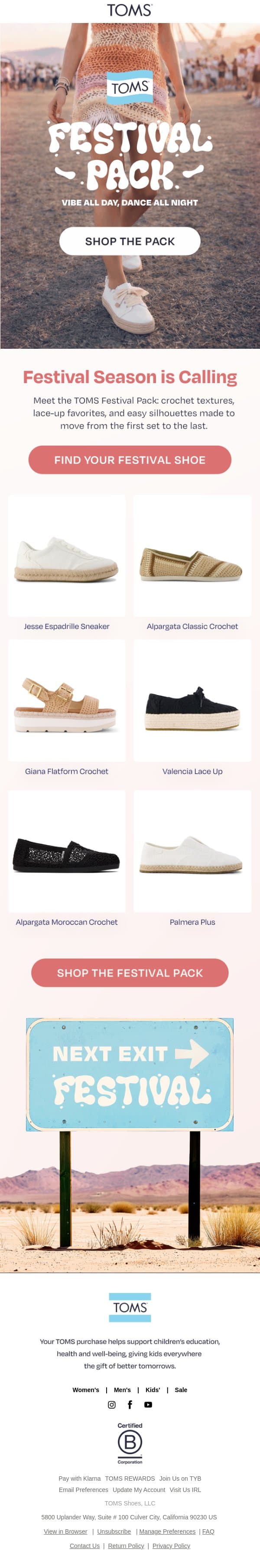 Our Festival Picks Just Dropped 👀 email from TOMS screenshot