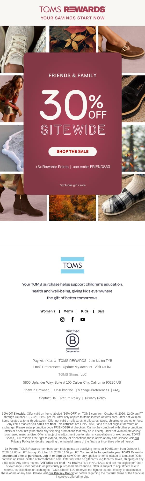 Early Access: 30% Off + 3X Points 🔓 email from TOMS screenshot