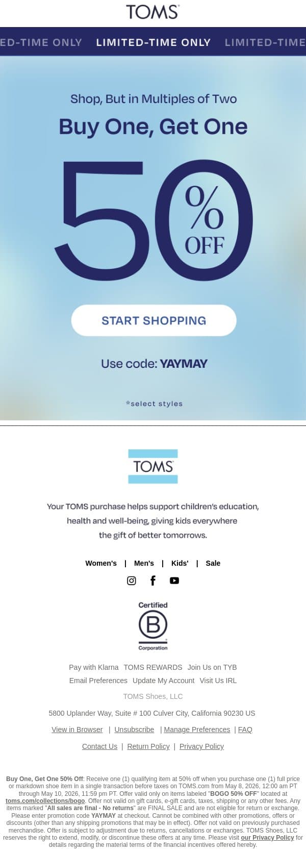 The Fan Faves 👟 email from TOMS screenshot