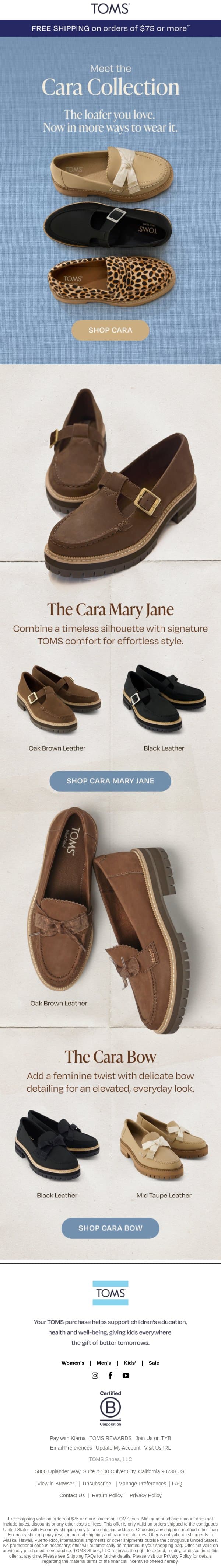 NEW & HOT: The Cara Loafer Collection email from TOMS screenshot