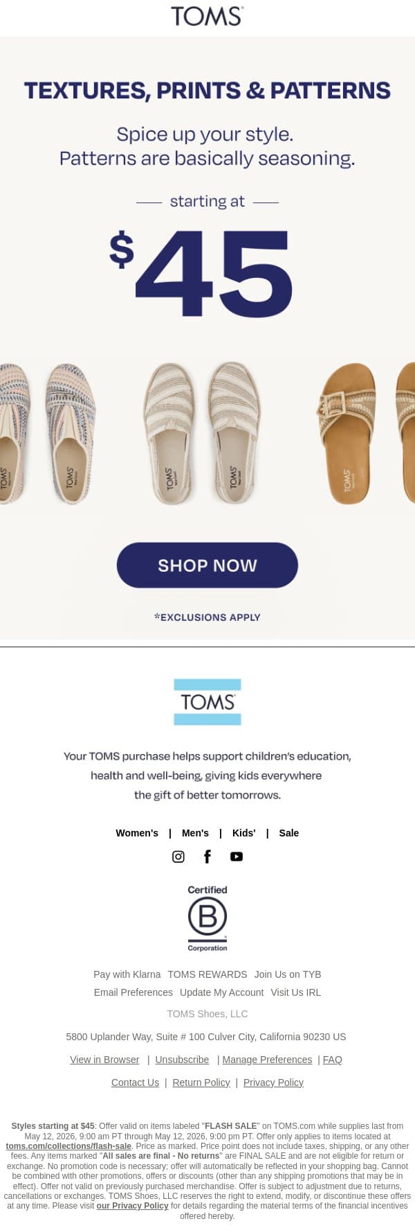 Prints & Patterns⚡Starting at $45 email from TOMS screenshot