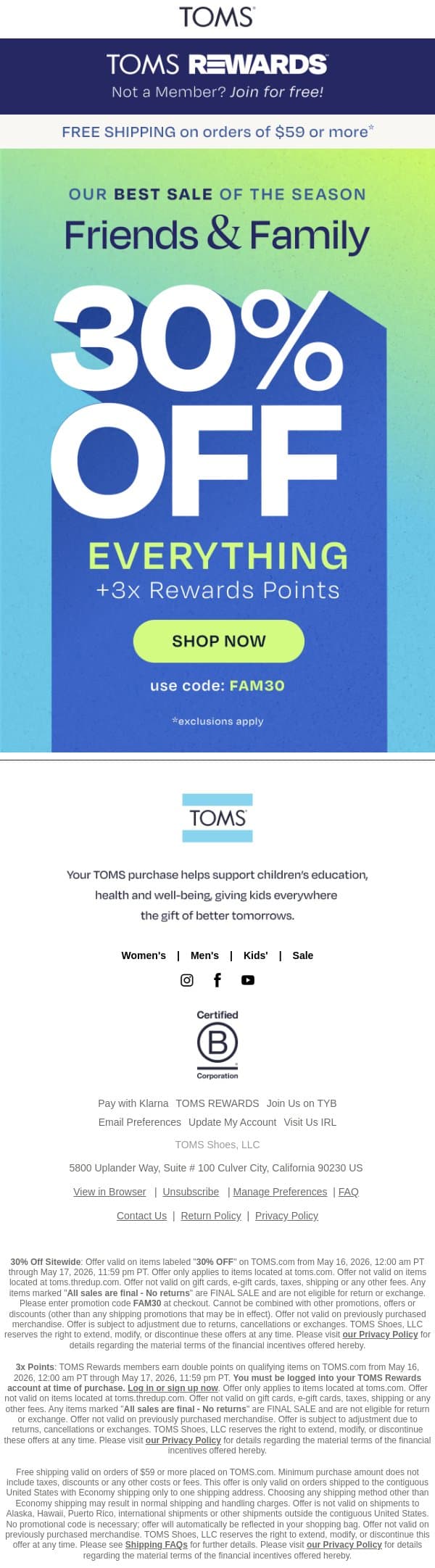 Your Early Access to 30% Off Starts Now 🔓 email from TOMS screenshot