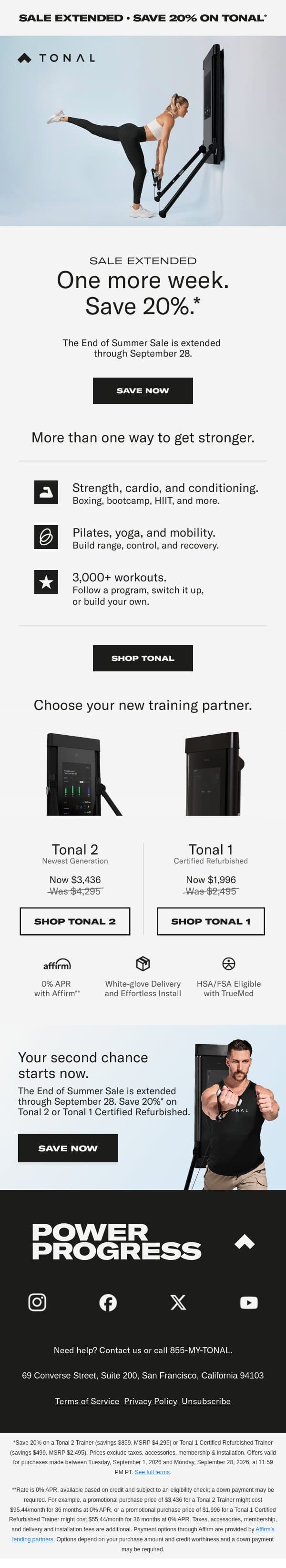 Bonus days | Save 20% on Tonal email from Tonal screenshot