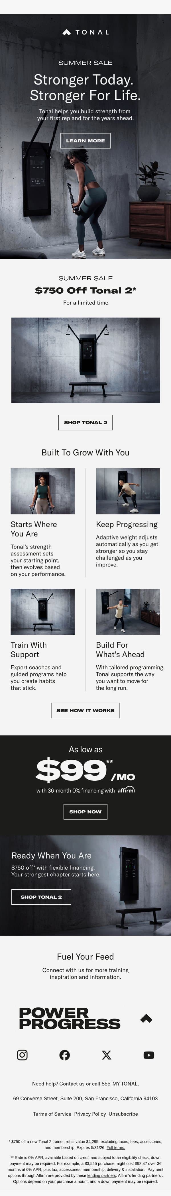 Your strength journey starts here. email from Tonal screenshot
