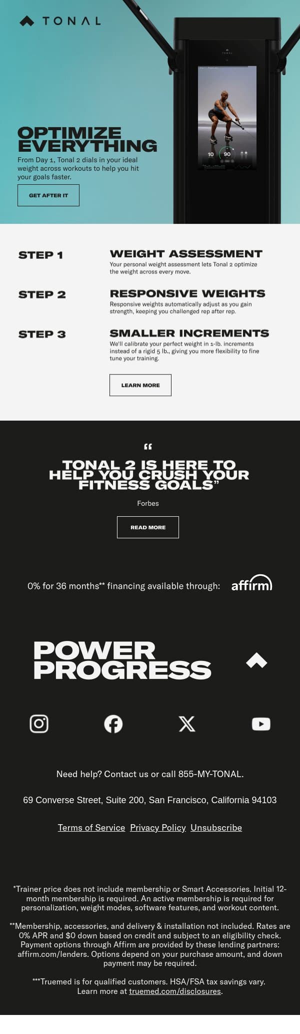 Stop guessing weights and start gaining strength with Tonal 2 email from Tonal screenshot
