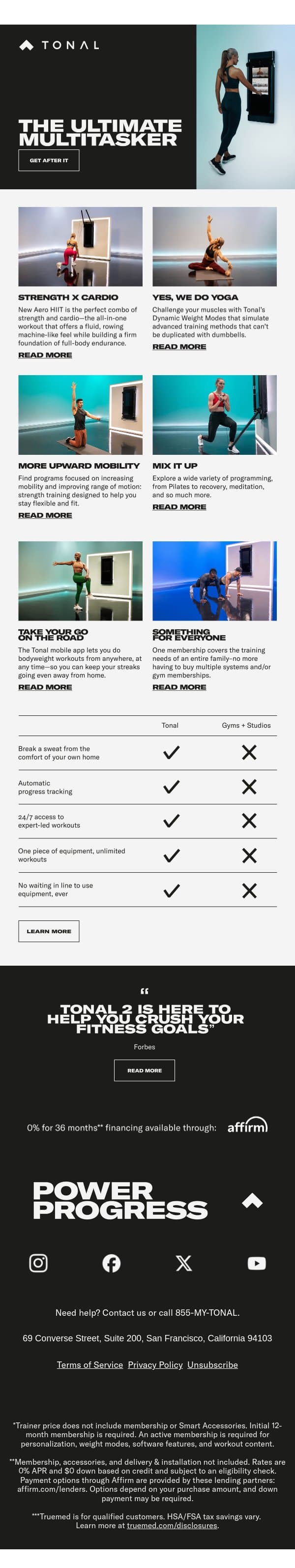 Whatever your training target, Tonal 2 helps you hit it. email from Tonal screenshot