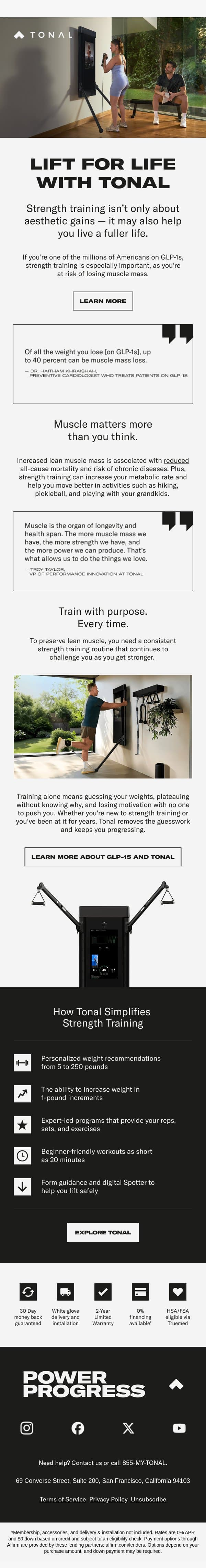 Muscle = Longevity email from Tonal screenshot