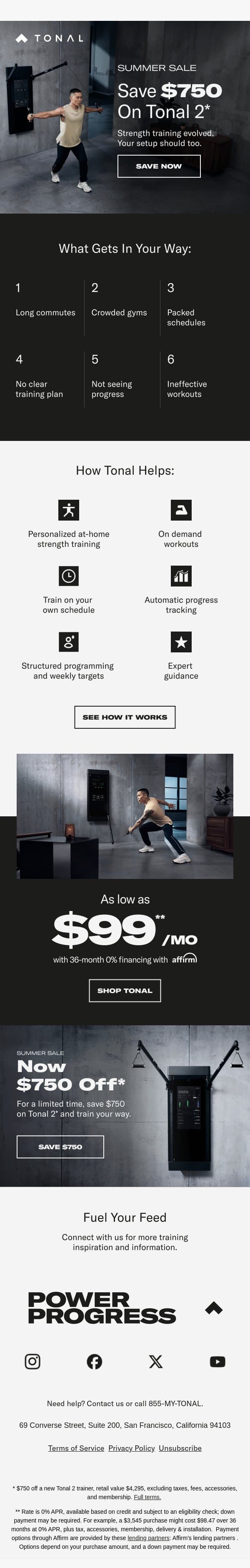 Save $750 on the future of fitness email from Tonal screenshot