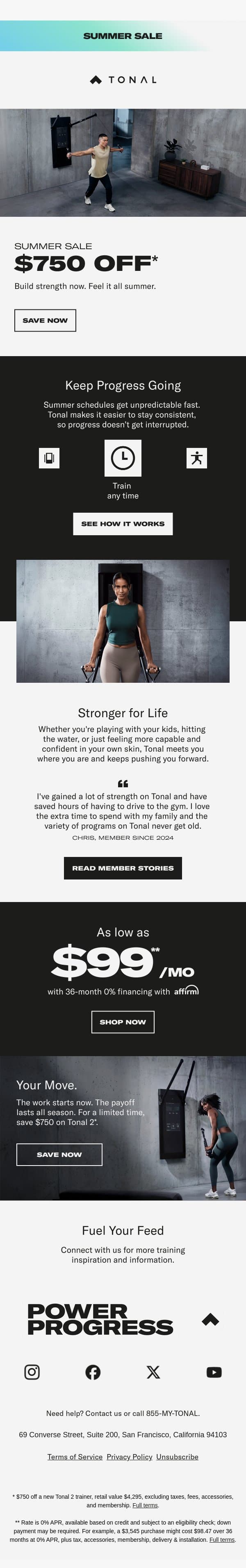 $750 off. Right on time. email from Tonal screenshot