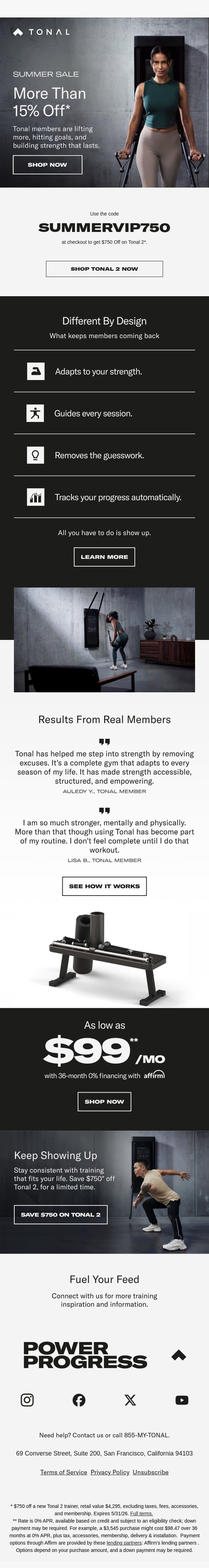 More than 15% off Tonal 2. email from Tonal screenshot