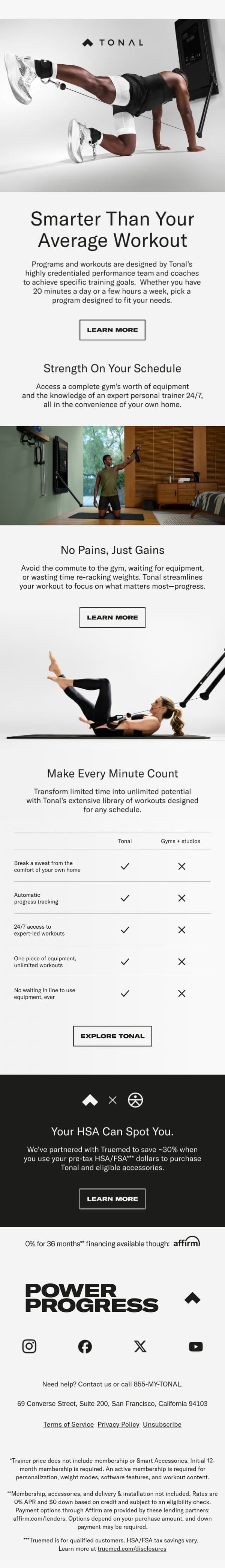 Get stronger, faster. email from Tonal screenshot