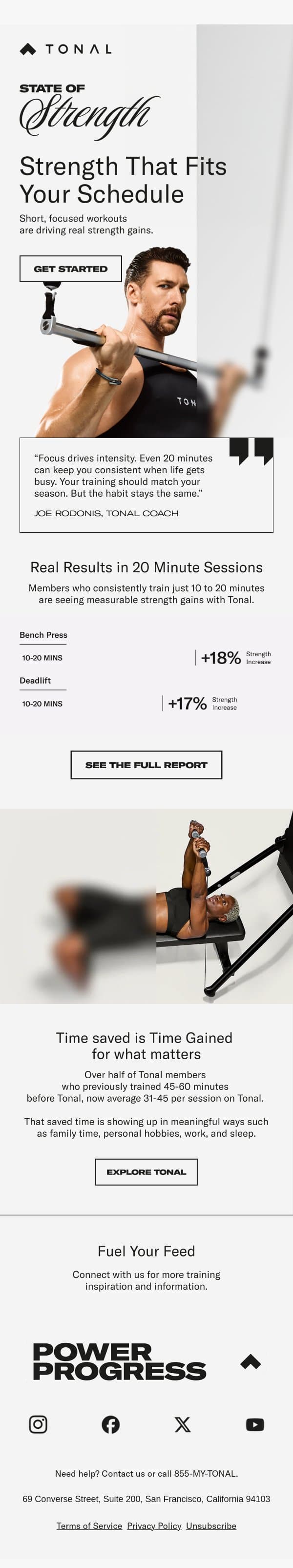 Shorter Sessions with Tonal's Smart Training email from Tonal screenshot
