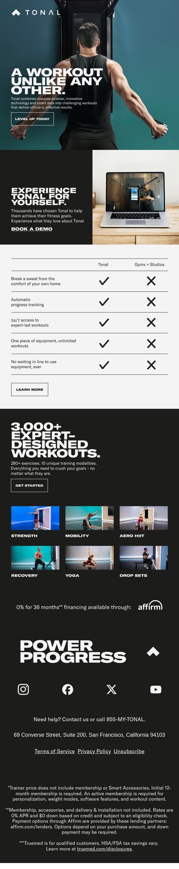 Train Smarter, Perform Better email from Tonal screenshot