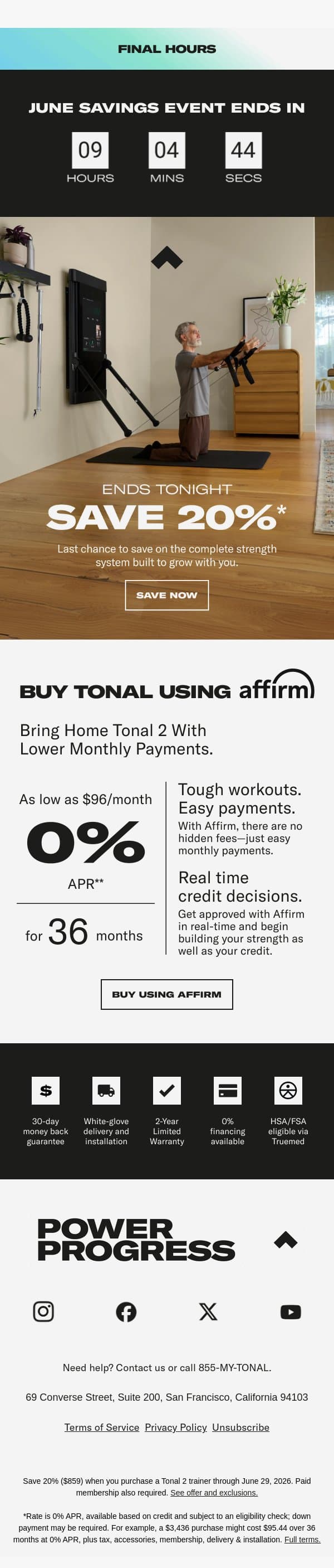 Final hours: 20% off Tonal 2 ends midnight email from Tonal screenshot