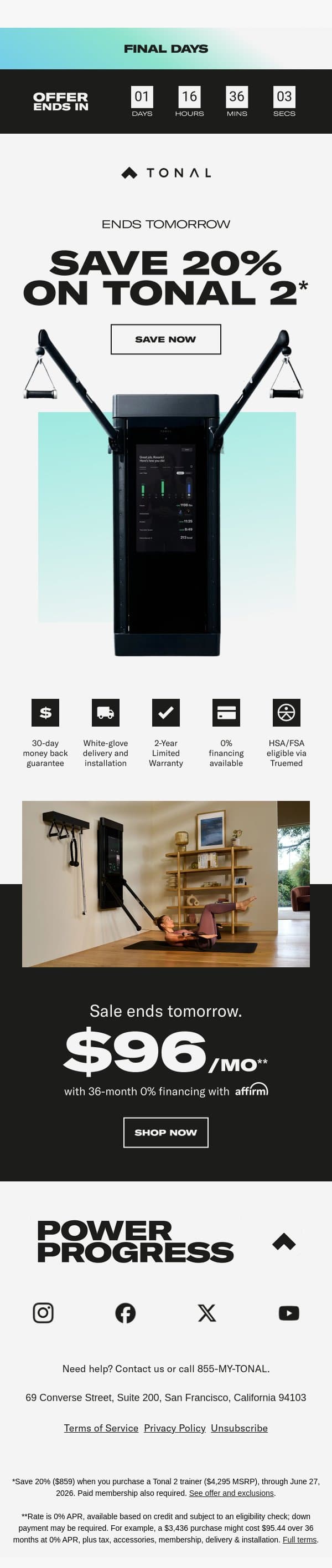 20% off Tonal 2 email from Tonal screenshot