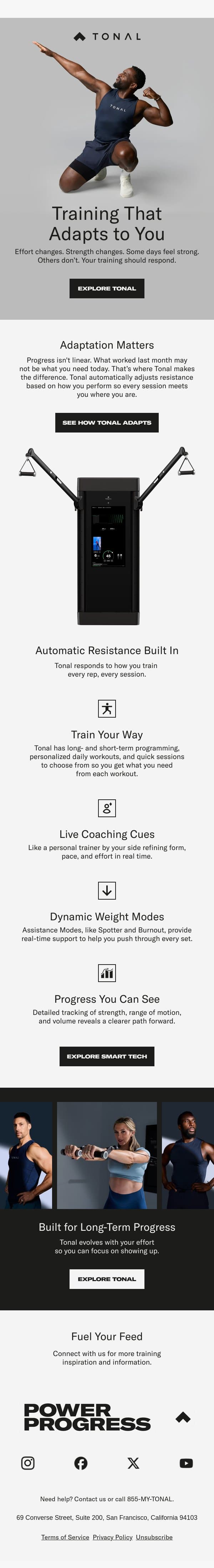 Strength Changes. So Should Your Training. email from Tonal screenshot