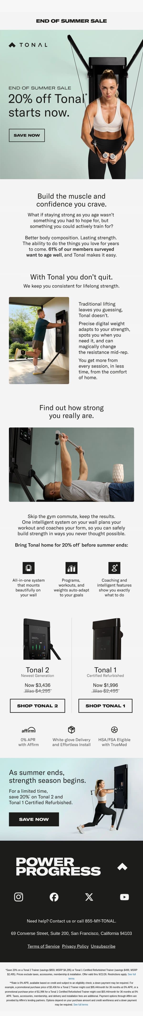 Save 20% | End of Summer Sale email from Tonal screenshot