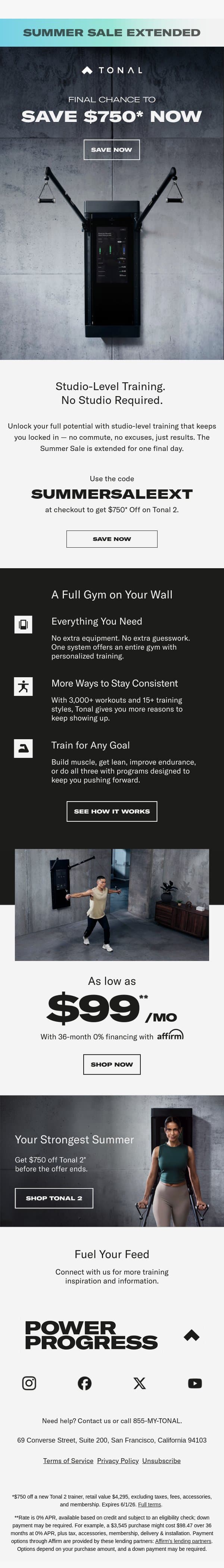 One More Day. $750 Off. Don't Miss It. email from Tonal screenshot