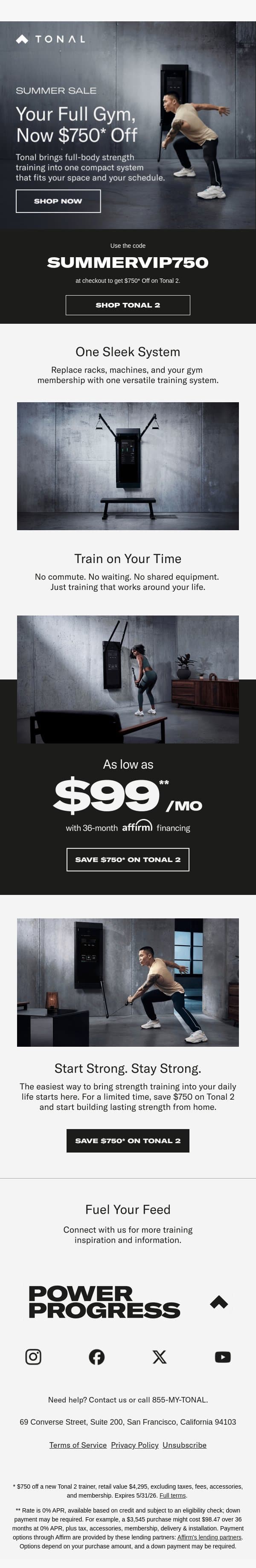 Early Access: Save $750 on Tonal 2 email from Tonal screenshot
