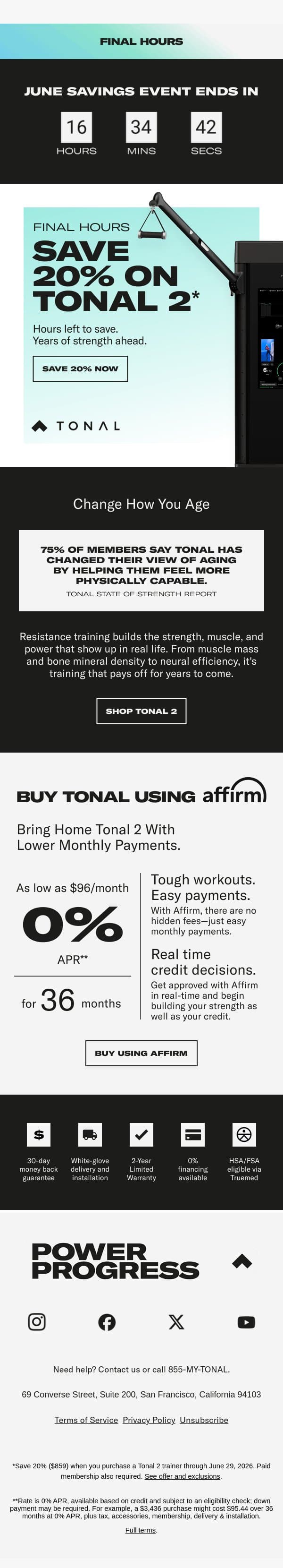 Ends at Midnight: 20% off Tonal 2 email from Tonal screenshot