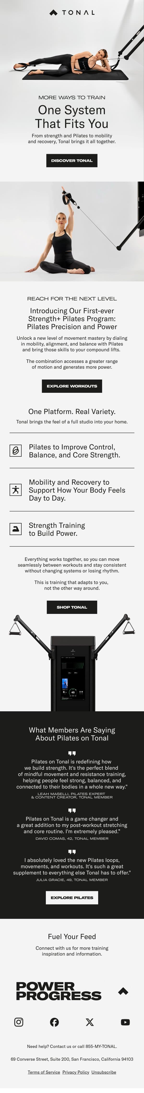 More Ways to Train on Tonal email from Tonal screenshot