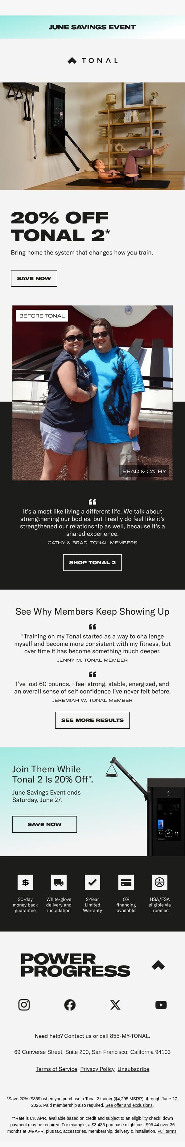 See Real Results, Before and After Tonal. email from Tonal screenshot