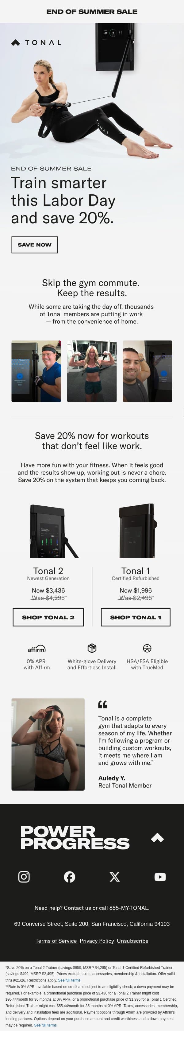 Still Time to Save 20% This Labor Day email from Tonal screenshot