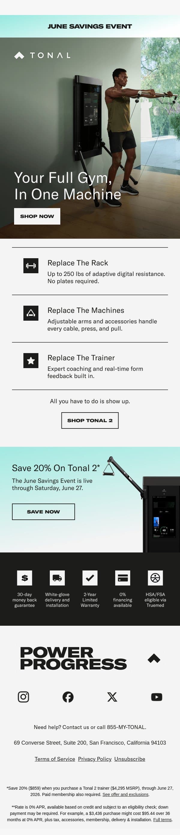 Save 20% on Tonal 2 email from Tonal screenshot