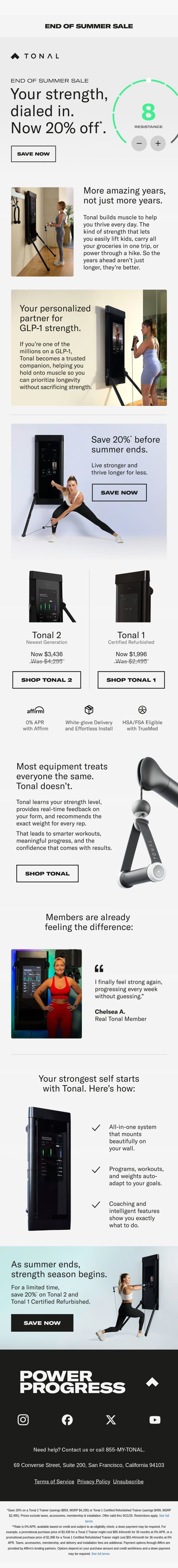 Still on: Save 20% this summer. email from Tonal screenshot