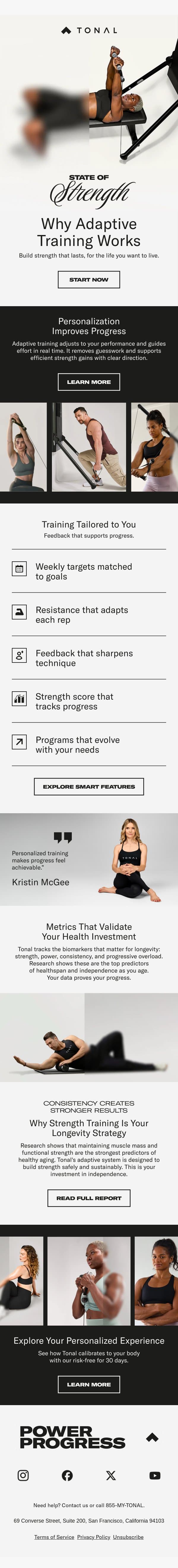 Smarter Training. Stronger Results. email from Tonal screenshot