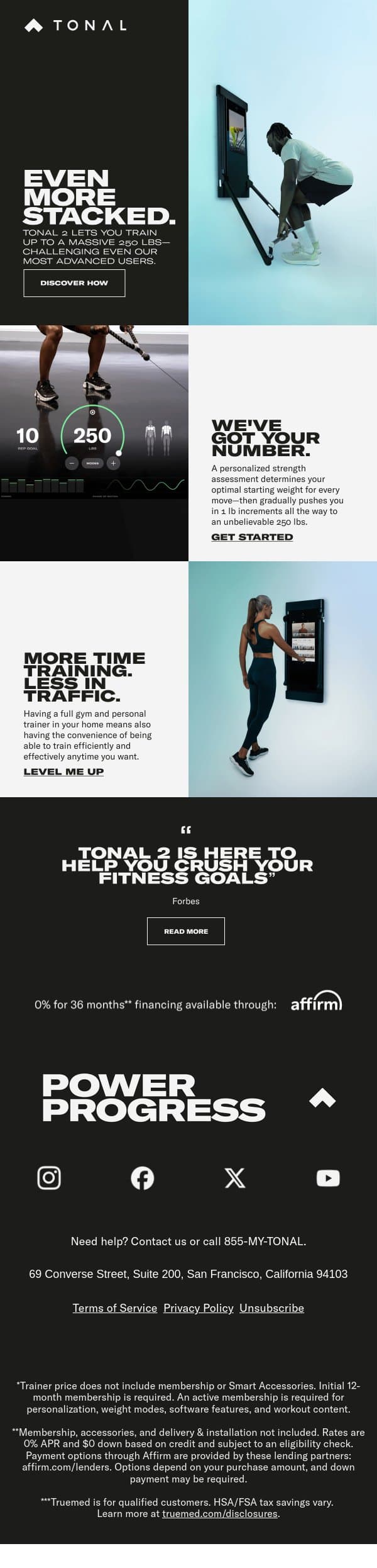 Even more ways to push yourself email from Tonal screenshot
