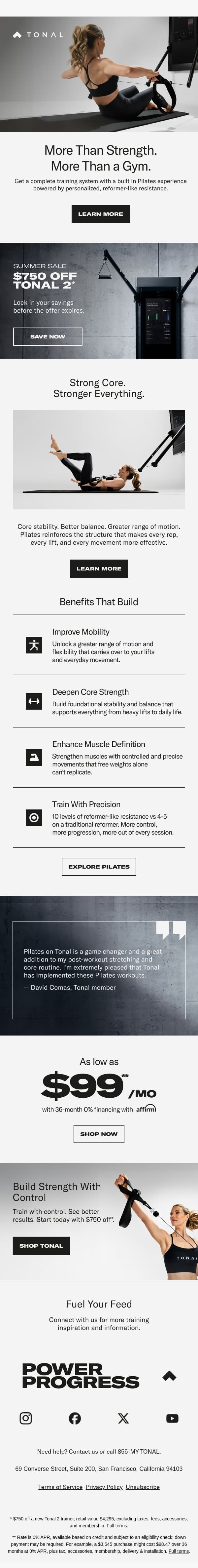Reimagine strength with Pilates on Tonal email from Tonal screenshot
