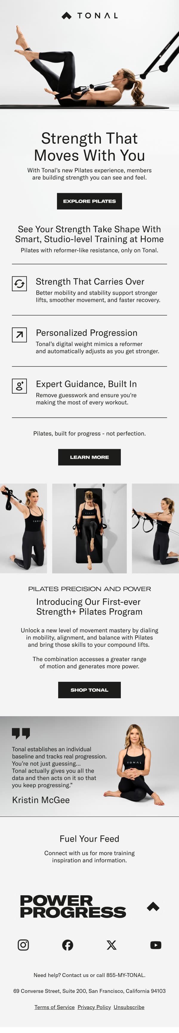 Pilates That Shows email from Tonal screenshot