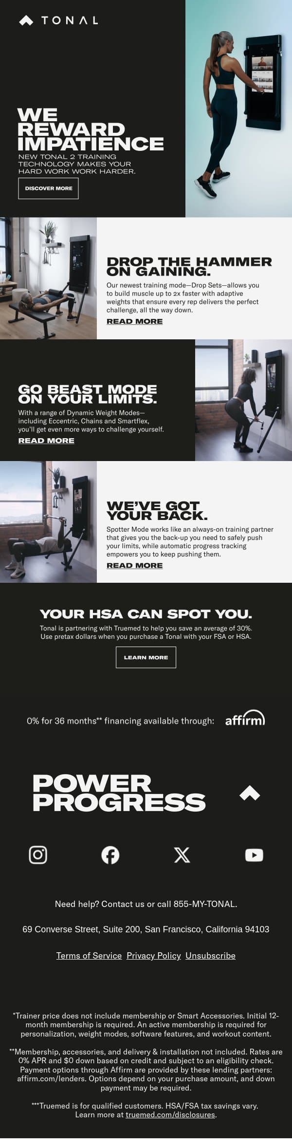 Work smarter to train harder email from Tonal screenshot