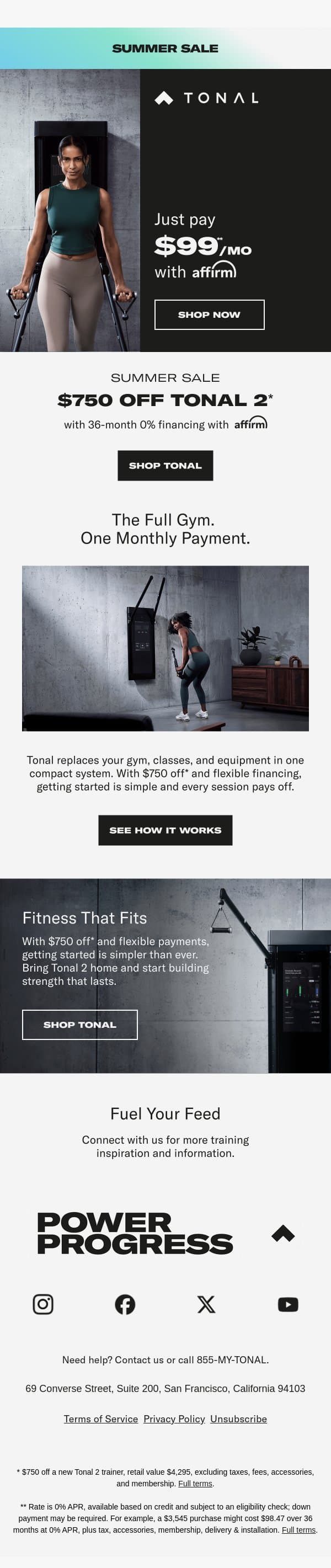 Limited time: Just $99/Month for Tonal 2 email from Tonal screenshot