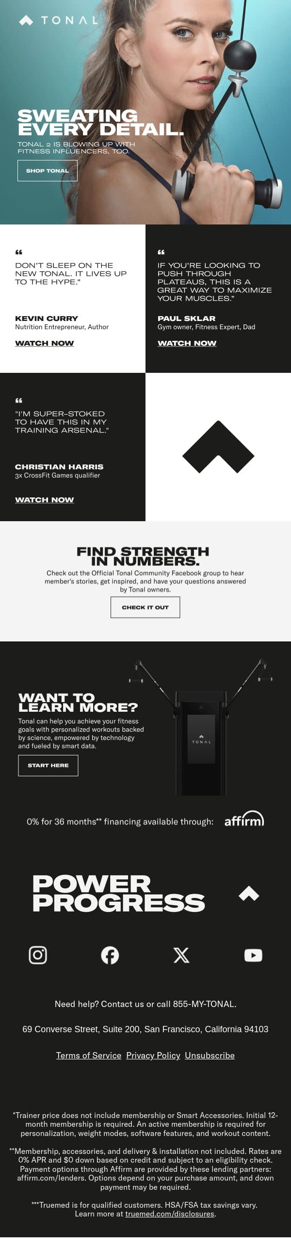 More Power, More Progress email from Tonal screenshot