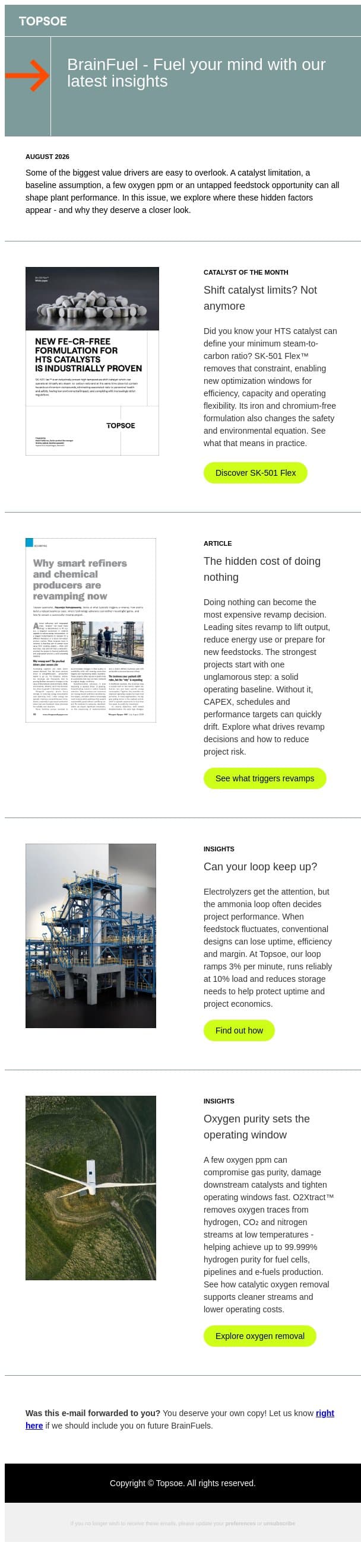 BrainFuel: The hidden cost of doing nothing email from Topsoe screenshot