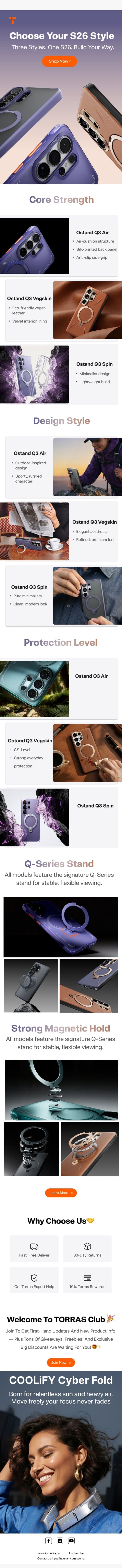 Which Case Fits Your S26 Best? email from Torras screenshot