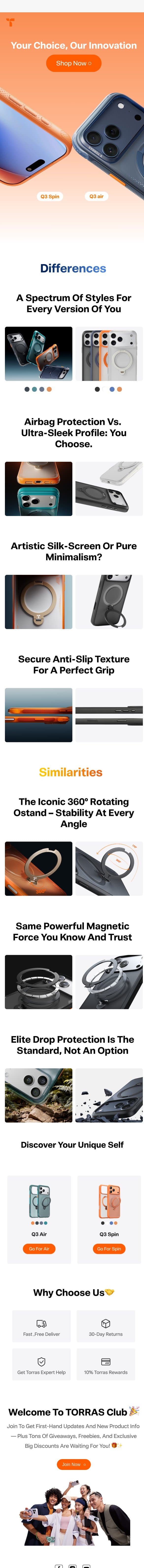 Q3 Air VS Q3 Spin: Which is your perfect fit? email from Torras screenshot
