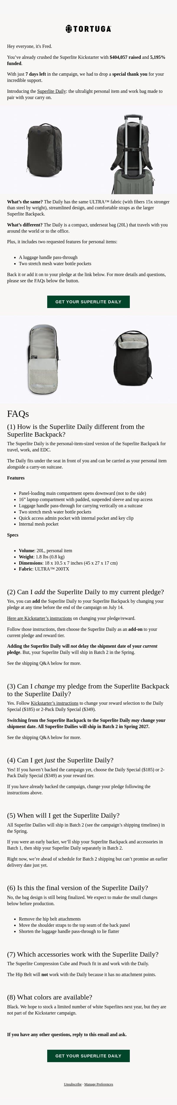 One more thing... email from Tortuga screenshot