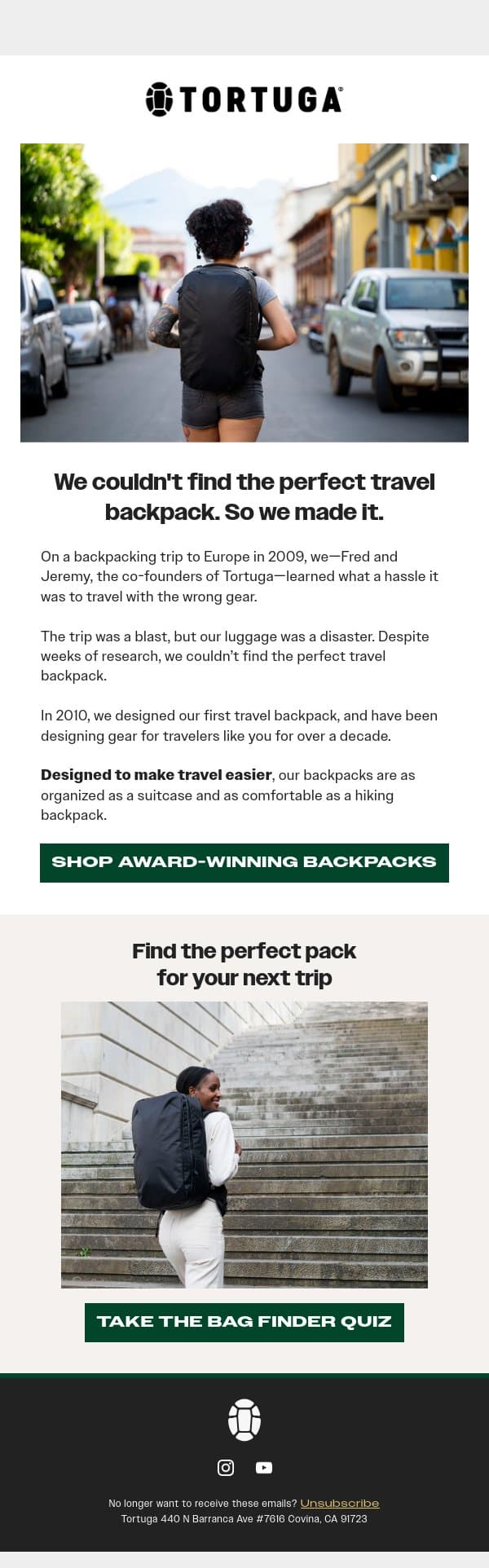 The wrong luggage almost ruined our trip email from Tortuga screenshot