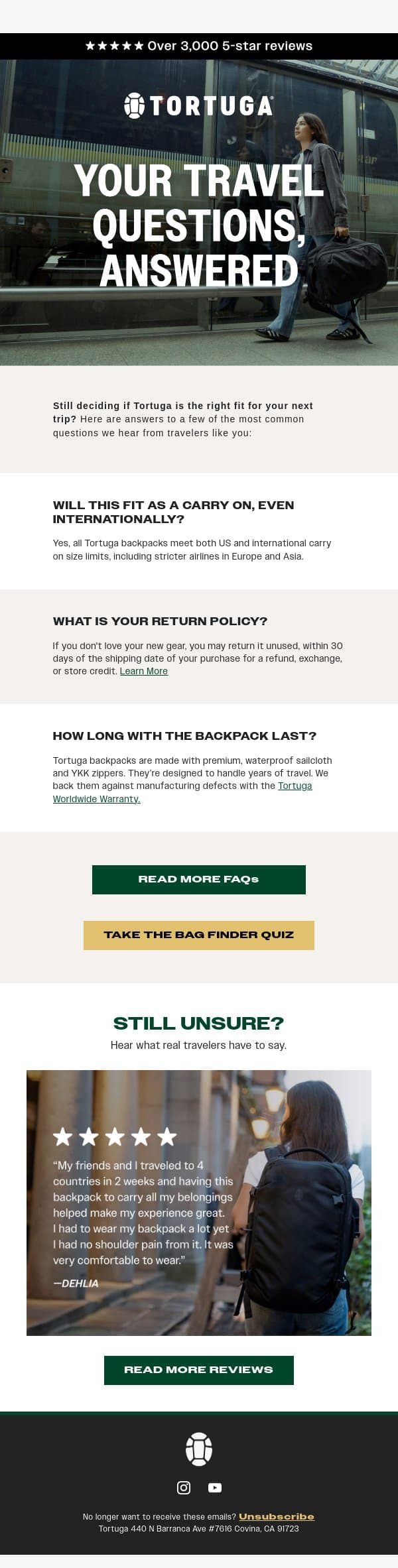 Your Travel Questions, Answered email from Tortuga screenshot